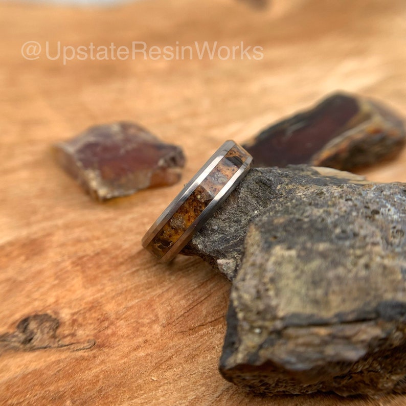 Real Amber ring, T-Rex and amber ring, Tyrannosaurus ring, Jurassic ring, Fossil ring, Amber band, wedding ring, engagement ring, promise ring