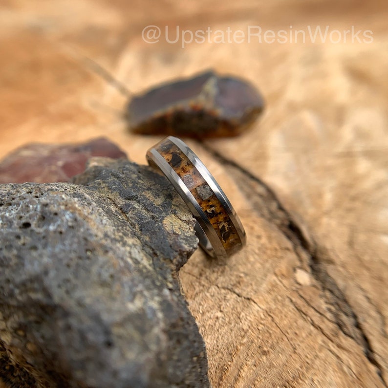 Real Amber ring, T-Rex and amber ring, Tyrannosaurus ring, Jurassic ring, Fossil ring, Amber band, wedding ring, engagement ring, promise ring