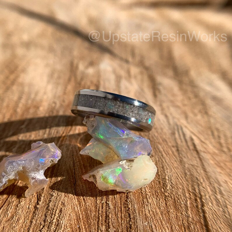 Real Diamond dust ring, Opal and Diamond dust ring, Diamond dust band, vow renewal, wedding ring, Diamond engagement ring, promise ring