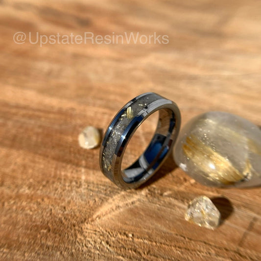 Golden Rutile quartz ring, Rutilated Quartz ring, Rutile Ring, Rutilated quartz band, mens ring, womans ring, wedding ring, engagement ring