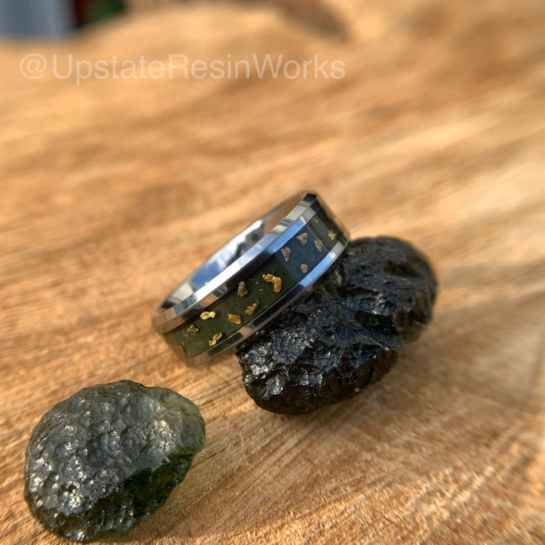 Moldavite ring, Moldavite and gold nugget ring, Moldavite band, tektite ring, rings, mens ring, womans ring, wedding ring, engagement ring