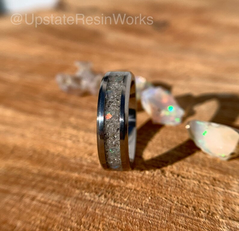 Real Diamond dust ring, Opal and Diamond dust ring, Diamond dust band, vow renewal, wedding ring, Diamond engagement ring, promise ring