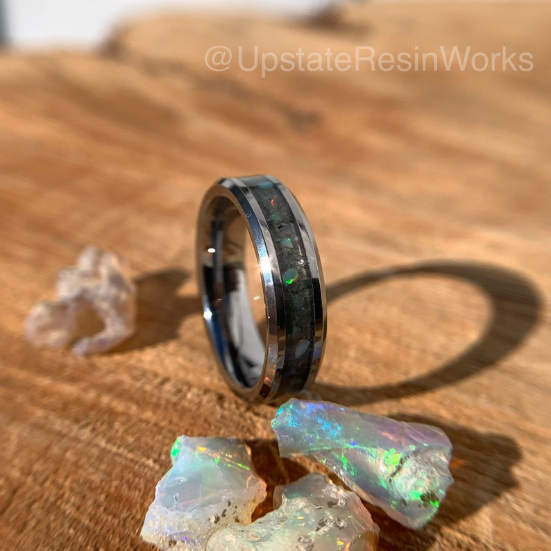 Genuine Moss Agate ring, opal and moss agate, Moss Agate band 