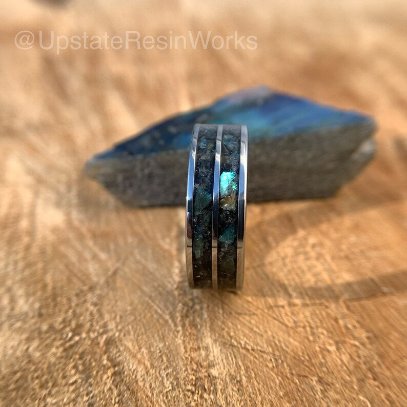 Double Channel Labradorite ring, Labradorite Band, Feldspar ring, gemstone rings, mens ring, womans ring, wedding ring, engagement ring, Promise