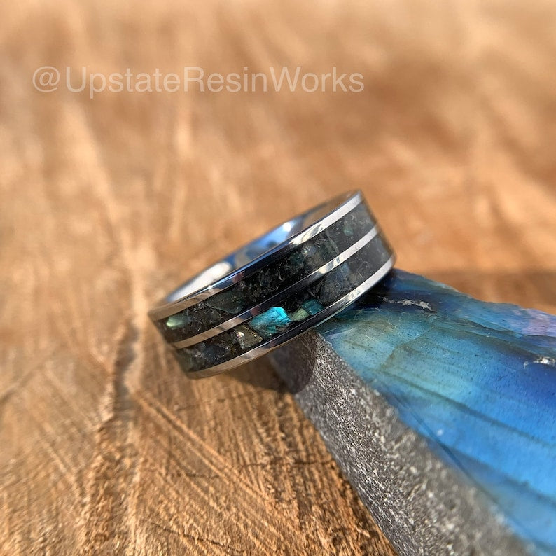 Double Channel Labradorite ring, Labradorite Band, Feldspar ring, gemstone rings, mens ring, womans ring, wedding ring, engagement ring, Promise