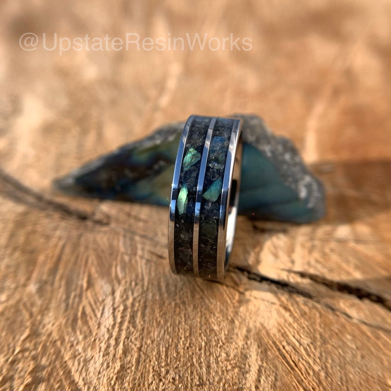 Double Channel Labradorite ring, Labradorite Band, Feldspar ring