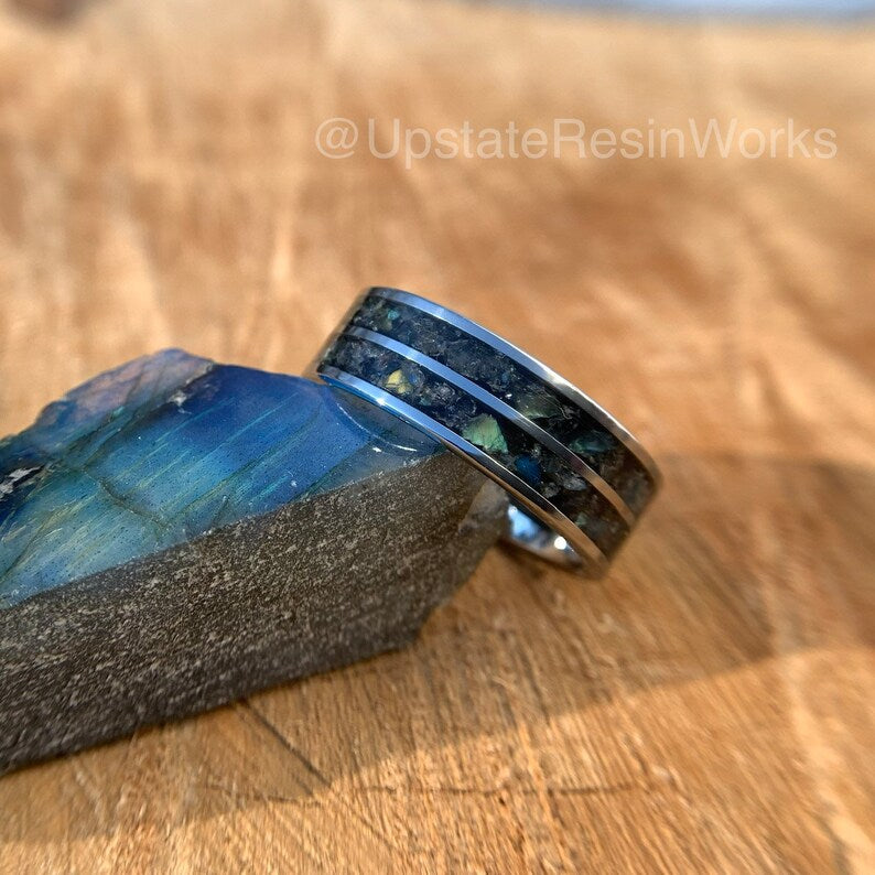 Double Channel Labradorite ring, Labradorite Band, Feldspar ring, gemstone rings, mens ring, womans ring, wedding ring, engagement ring, Promise