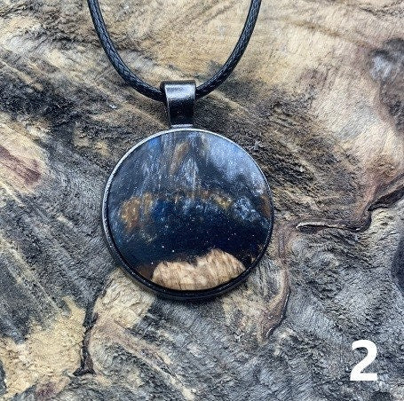 Exotic Wood Burl Pendant Unique Night Sky Design Round Resin Pendant