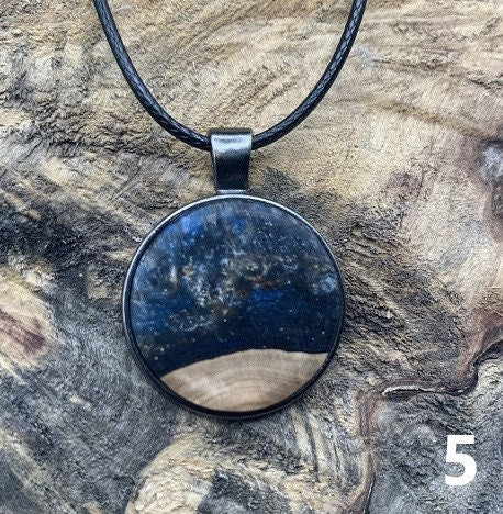 Exotic Wood Burl Pendant Unique Night Sky Design Round Resin Pendant