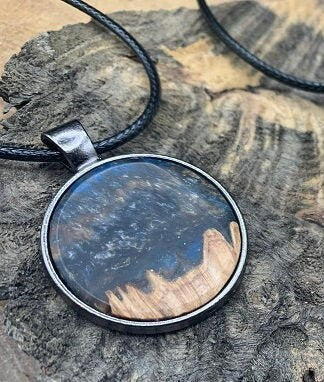 Exotic Wood Burl Pendant Unique Night Sky Design Round Resin Pendant