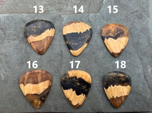 Handmade guitar pick, resin and wood burl, unique musician gift, wood anniversary gifts, color - black and gold handcrafted plectrum