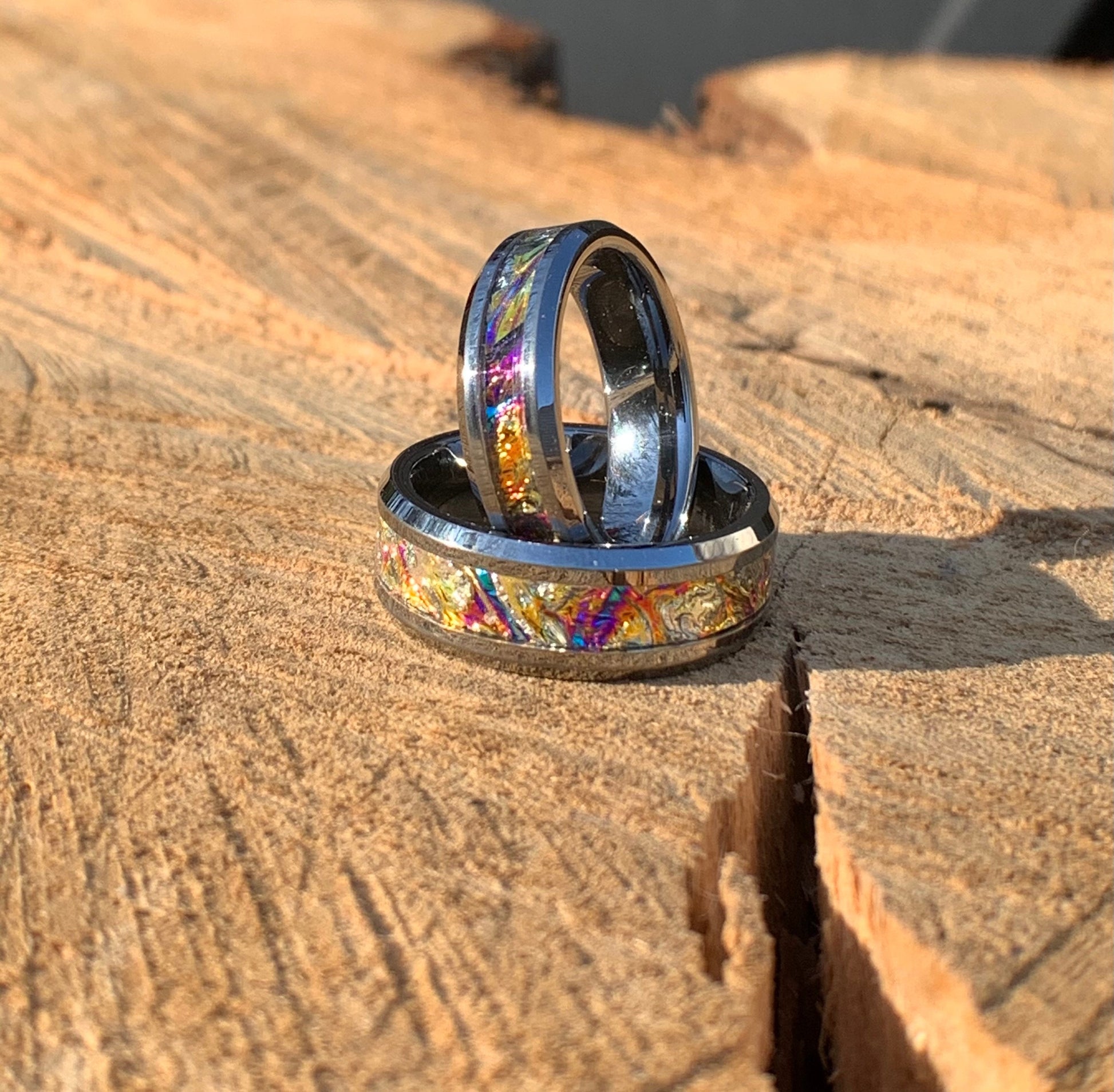 Gold and Pink ring, Tungsten band, dichrolam inlay, men's ring, woman's ring, wedding band, engagement ring, unique ring gift, custom ring