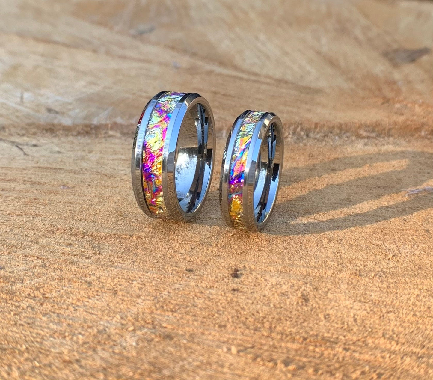 Gold and Pink ring, Tungsten band, dichrolam inlay, men's ring, woman's ring, wedding band, engagement ring, unique ring gift, custom ring