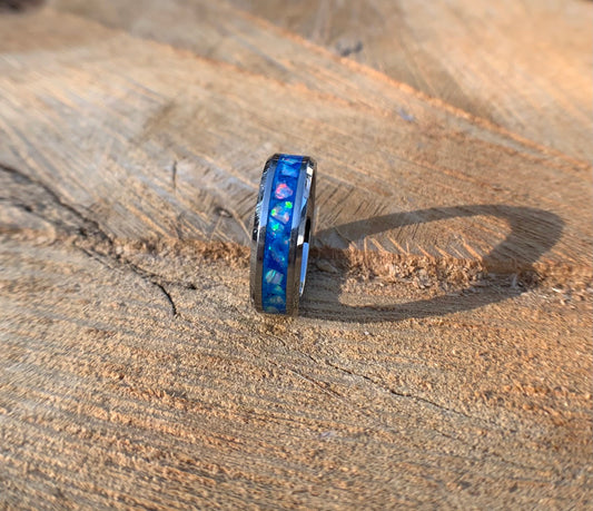 Arctic northern lights ring, Sapphire Blue, opal ring, gemstone ring, custom ring, wedding ring, engagement ring, promise ring, 6mm, 8mm
