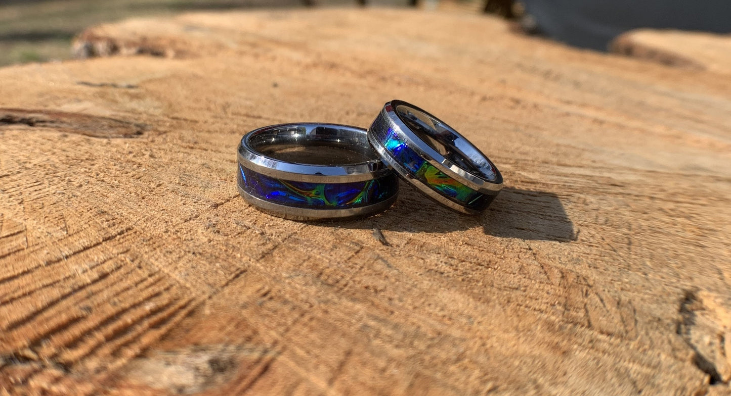 Sapphire blue ring, green ring, dichrolam, promise band,  wedding band, engagement band, vow renewal band, unique ring gift, matching band