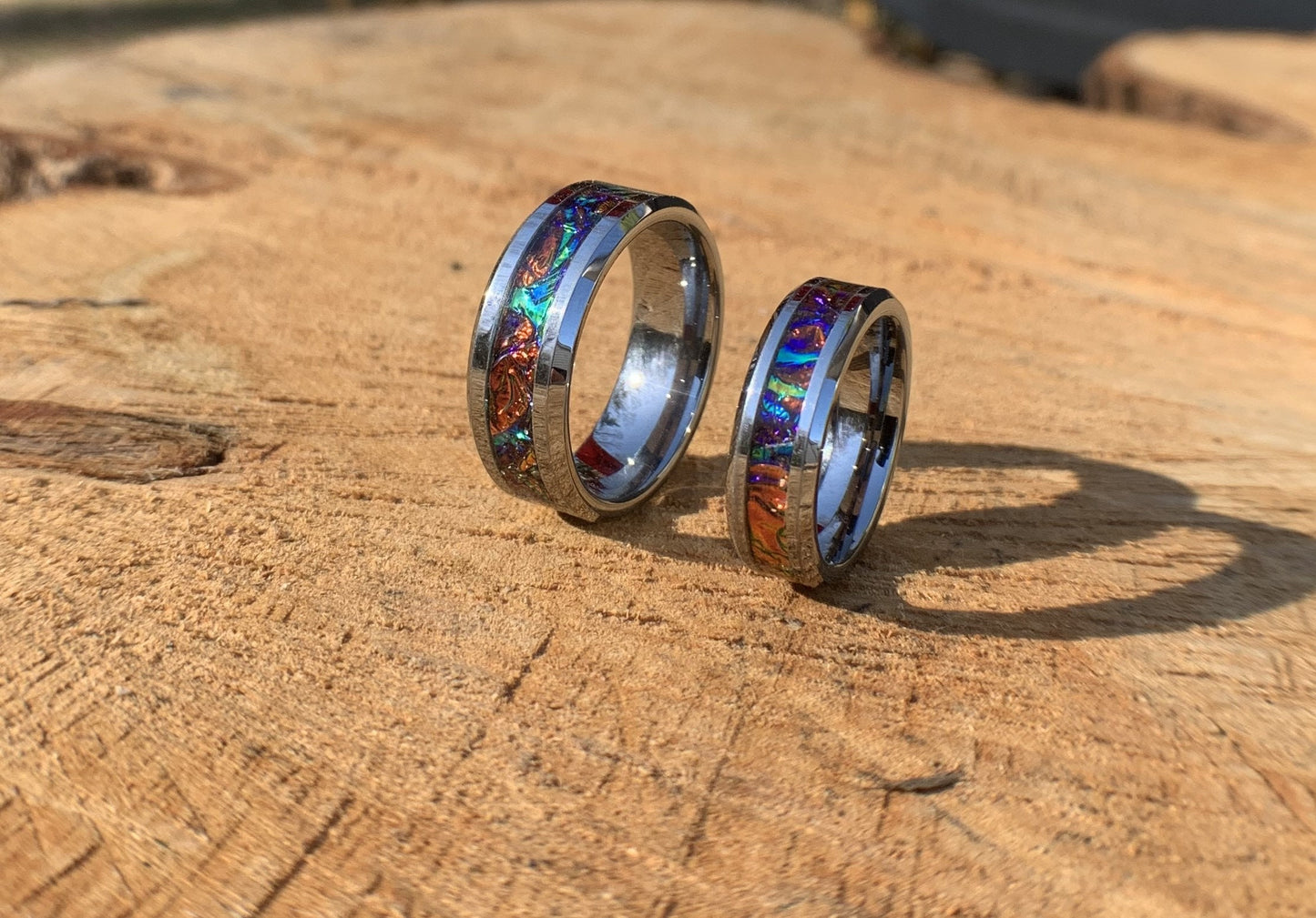 Tie Dye ring, Tungsten band, Rainbow inlay, dichrolam men's ring, woman's ring, wedding band, engagement ring, unique ring gift, custom ring