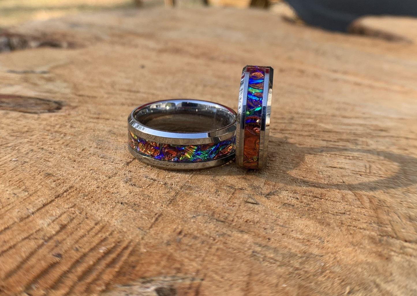 Tie Dye ring, Tungsten band, Rainbow inlay, dichrolam men's ring, woman's ring, wedding band, engagement ring, unique ring gift, custom ring