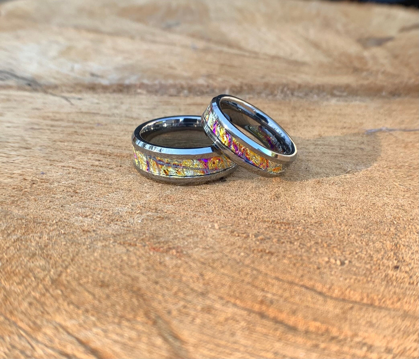 Gold and Pink ring, Tungsten band, dichrolam inlay, men's ring, woman's ring, wedding band, engagement ring, unique ring gift, custom ring