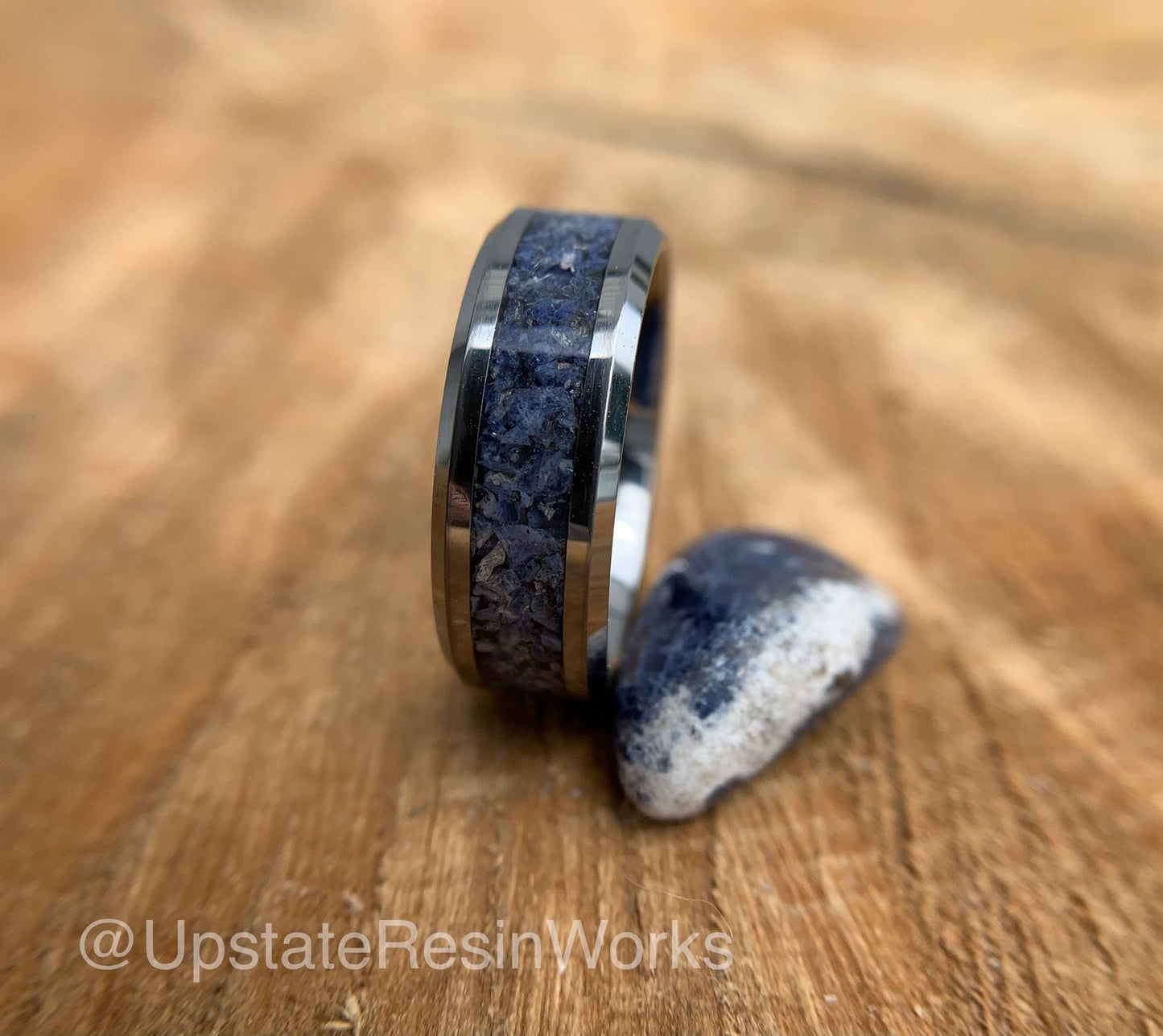 Blue Sodalite ring, Tungsten band, gemstone rings mens ring womans ring, wedding band, engagement ring, crystal blue ring