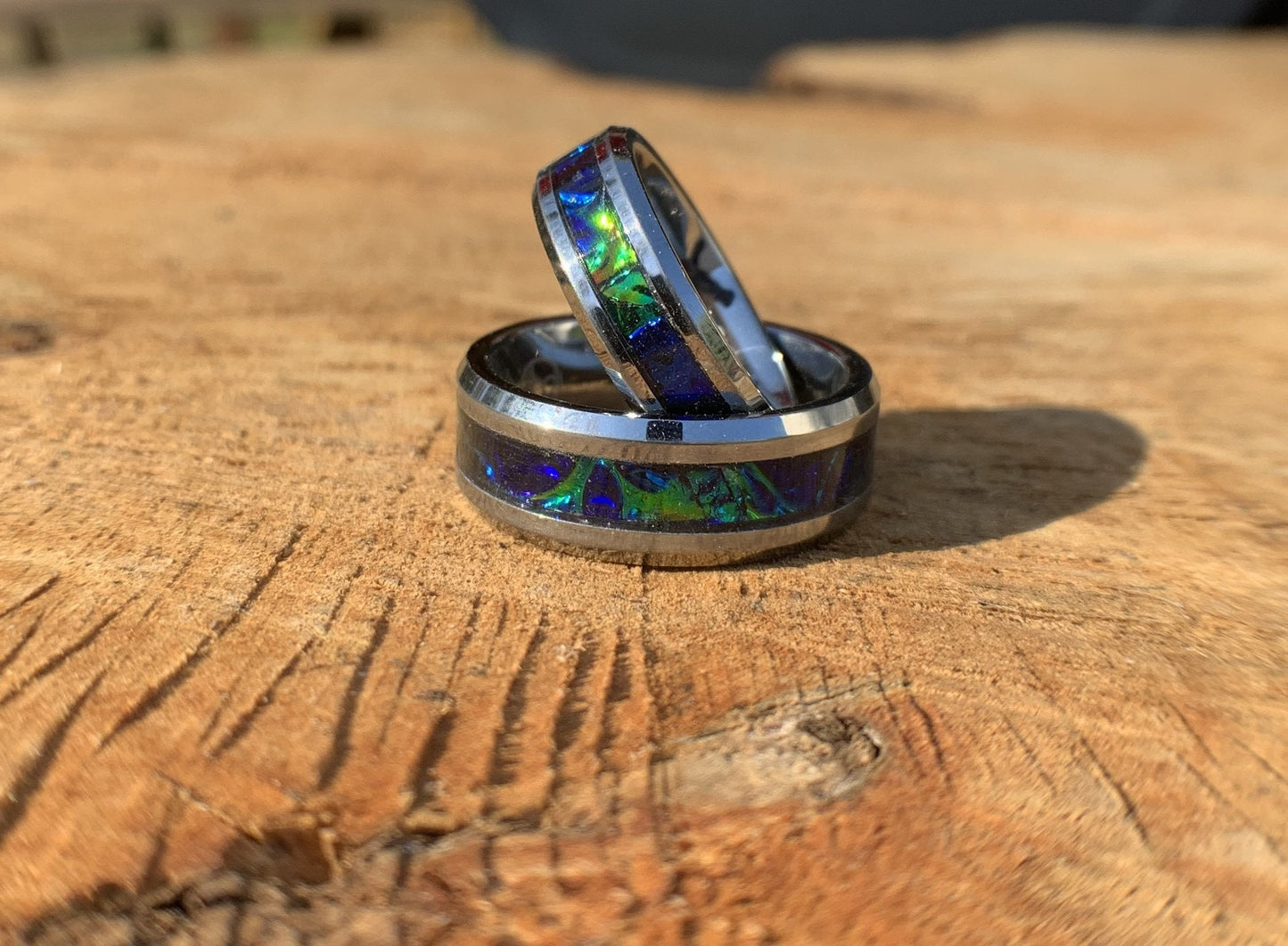 Sapphire blue ring, green ring, dichrolam, promise band,  wedding band, engagement band, vow renewal band, unique ring gift, matching band