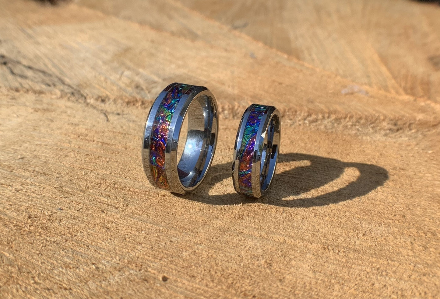 Tie Dye ring, Tungsten band, Rainbow inlay, dichrolam men's ring, woman's ring, wedding band, engagement ring, unique ring gift, custom ring