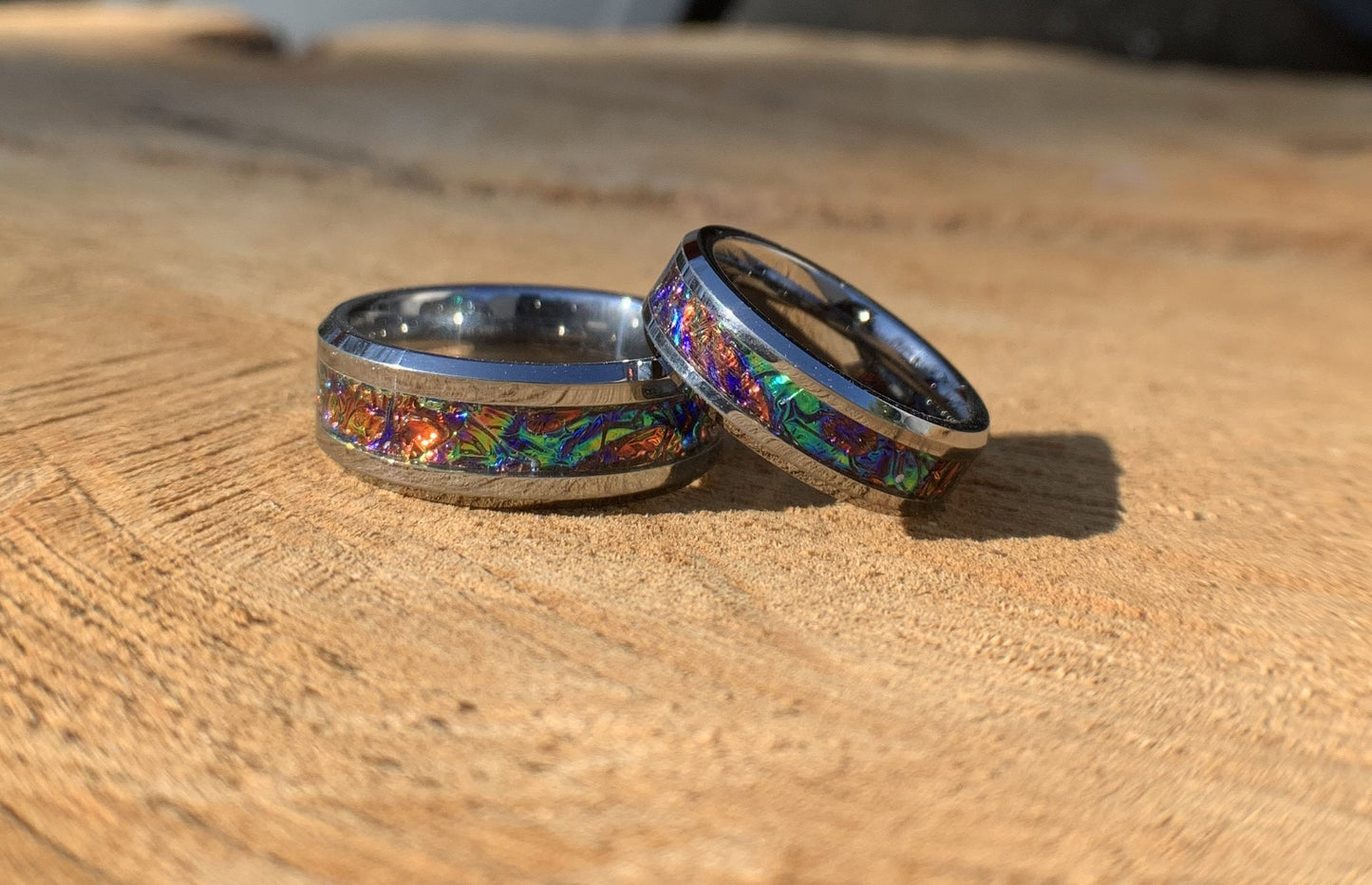 Tie Dye ring, Tungsten band, Rainbow inlay, dichrolam men's ring, woman's ring, wedding band, engagement ring, unique ring gift, custom ring