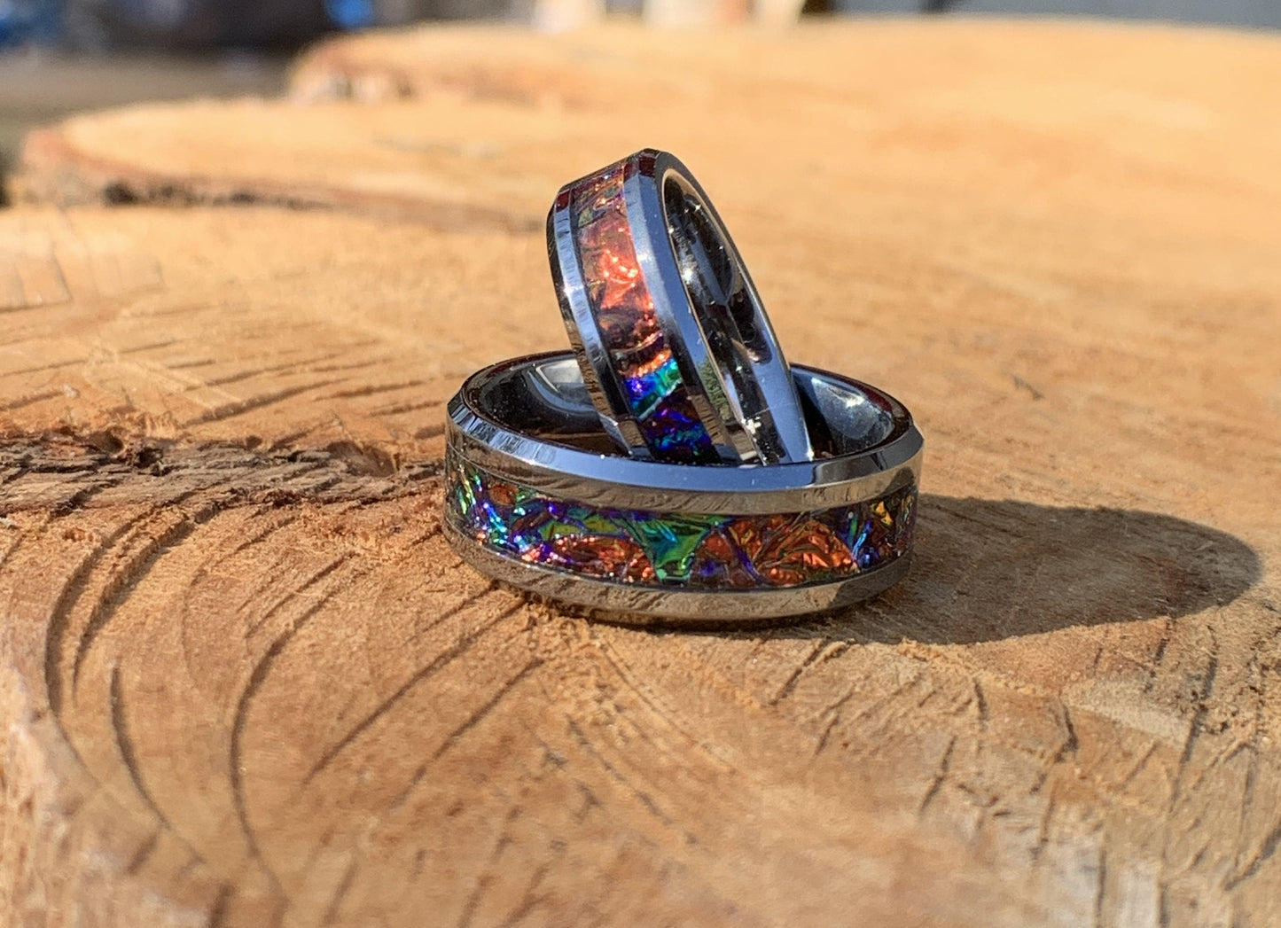 Tie Dye ring, Tungsten band, Rainbow inlay, dichrolam men's ring, woman's ring, wedding band, engagement ring, unique ring gift, custom ring