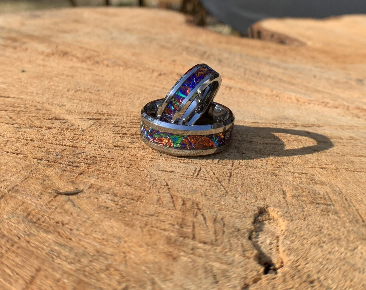 Tie Dye ring, Tungsten band, Rainbow inlay, dichrolam men's ring, woman's ring, wedding band, engagement ring, unique ring gift, custom ring