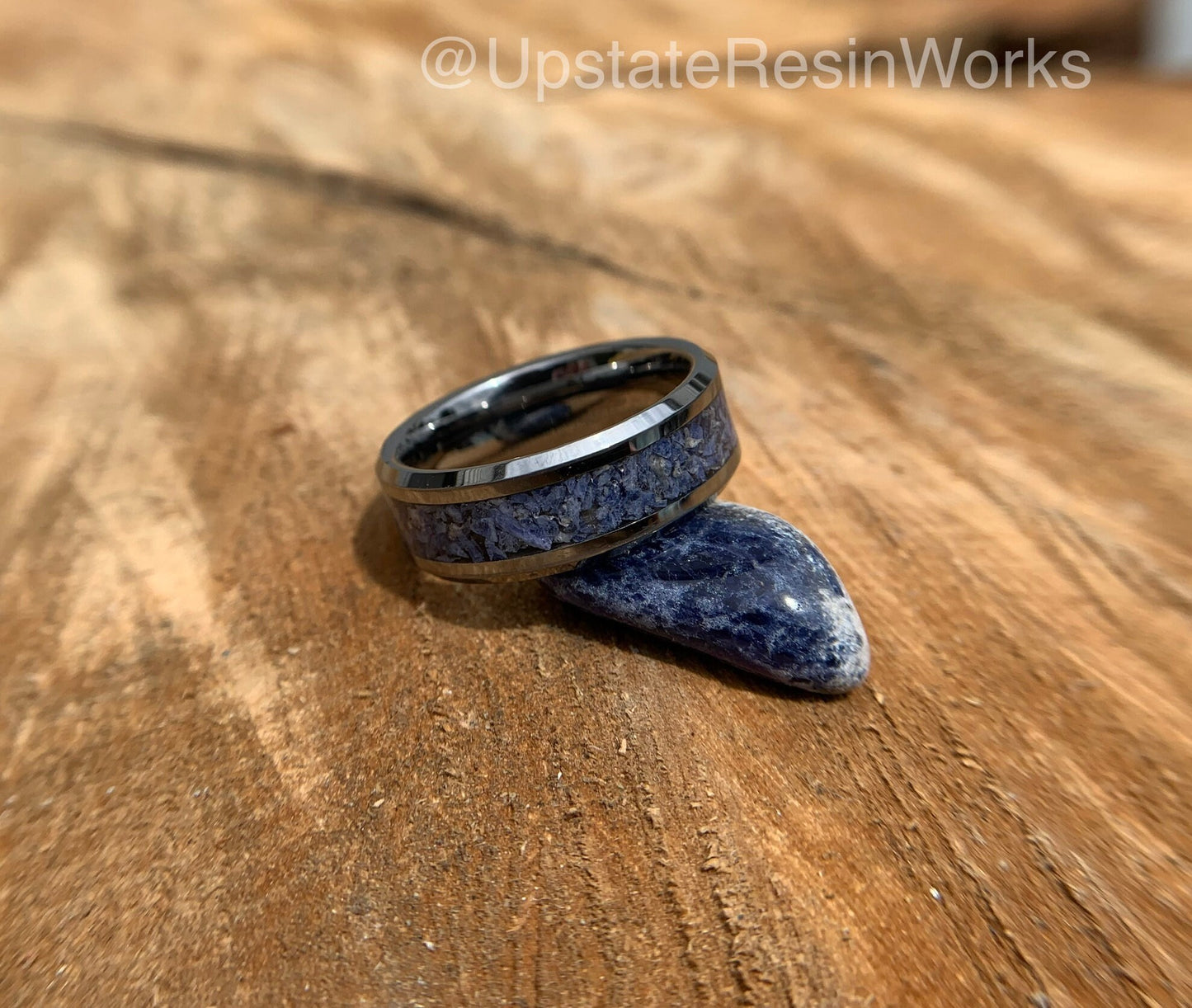 Blue Sodalite ring, Tungsten band, gemstone rings mens ring womans ring, wedding band, engagement ring, crystal blue ring