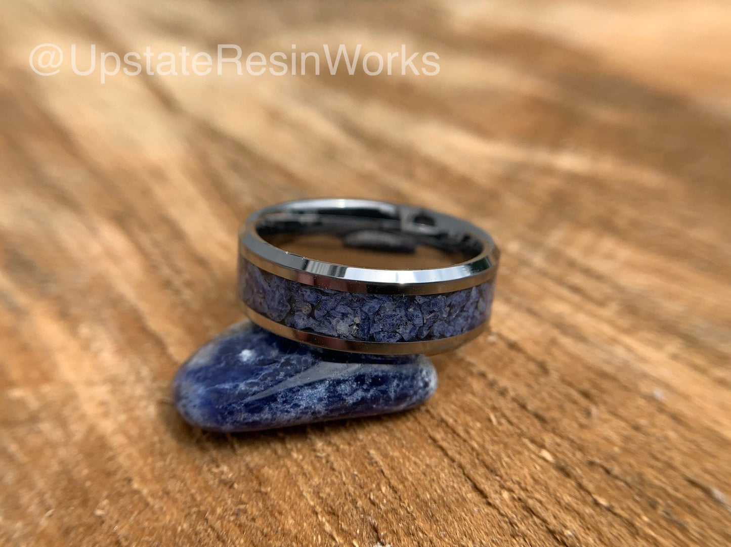 Blue Sodalite ring, Tungsten band, gemstone rings mens ring womans ring, wedding band, engagement ring, crystal blue ring