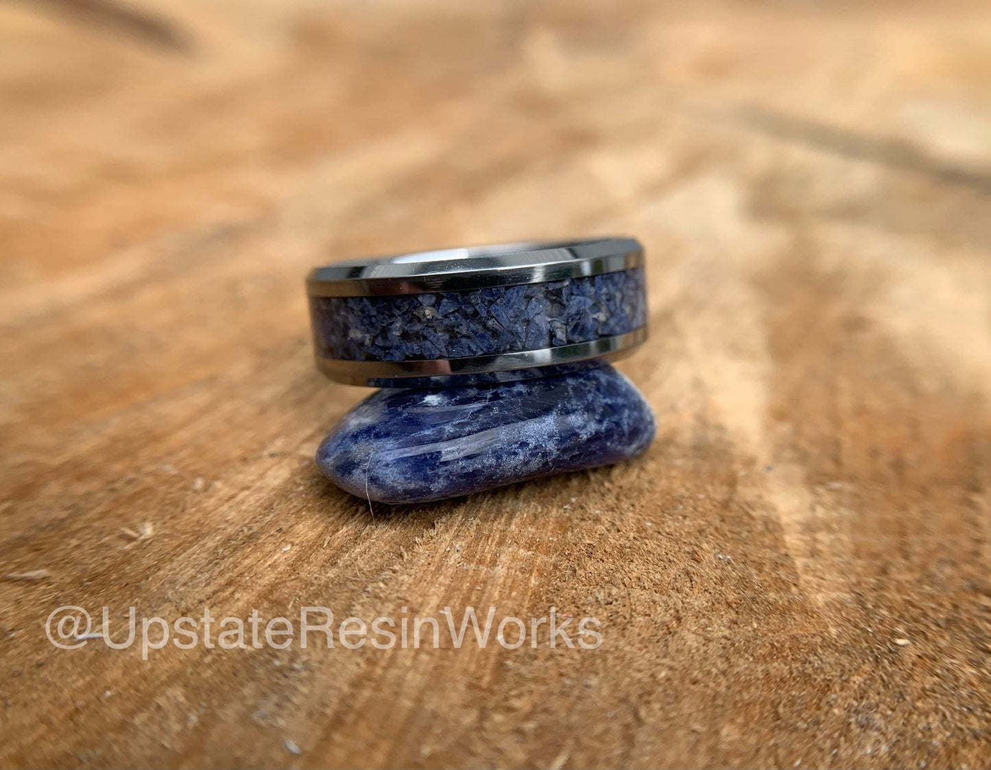 Blue Sodalite ring, Tungsten band, gemstone rings mens ring womans ring, wedding band, engagement ring, crystal blue ring