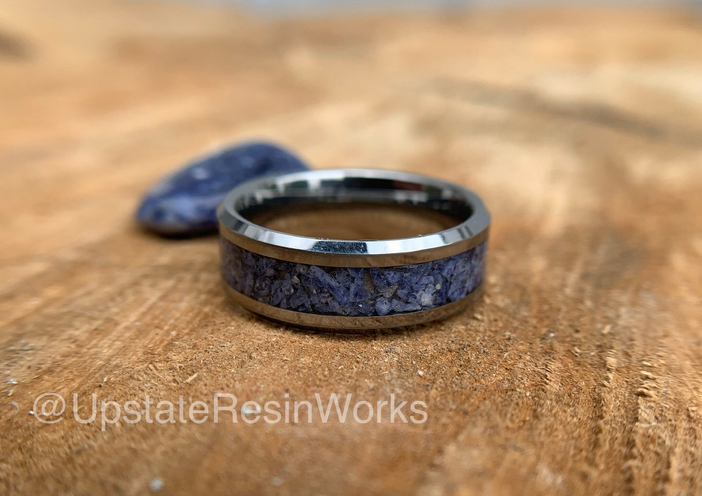 Blue Sodalite ring, Tungsten band, gemstone rings mens ring womans ring, wedding band, engagement ring, crystal blue ring