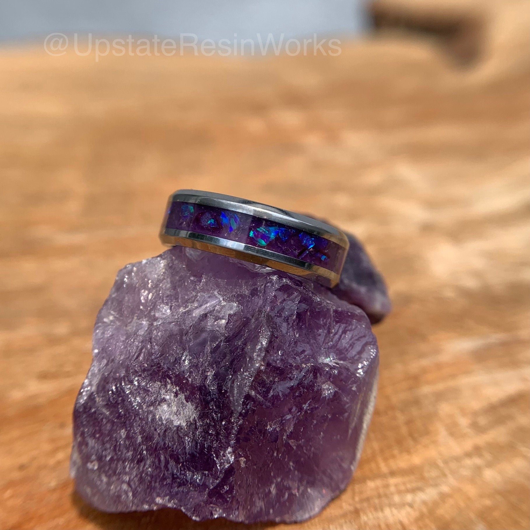 Genuine amethyst ring, Amethyst and opal, crystal ring, gemstone ring, amethyst push gift, wedding ring, promise ring, Anniversary ring