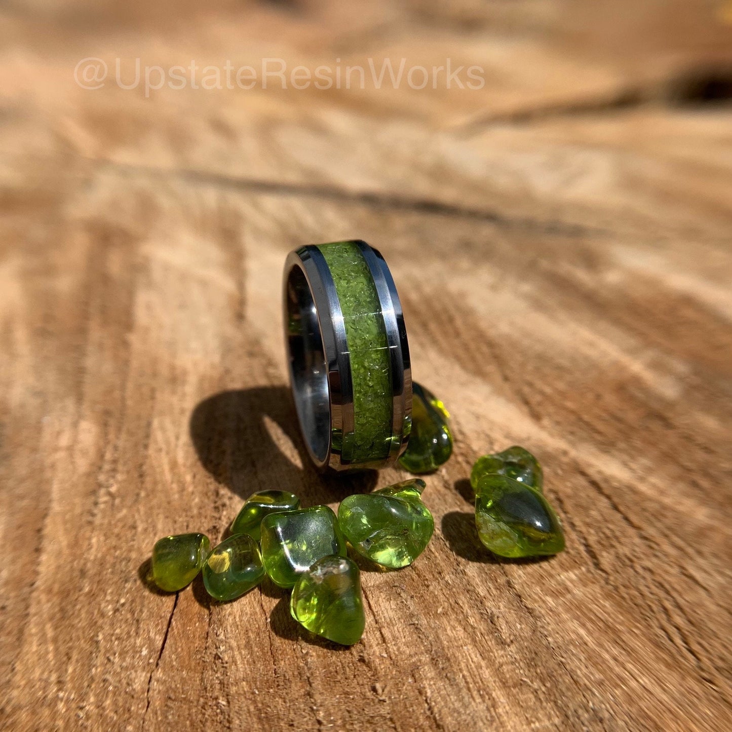 Green Peridot ring, Tungsten band, Peridot push gift, gemstone rings, peridot vow renewal, wedding band, engagement ring, promise band