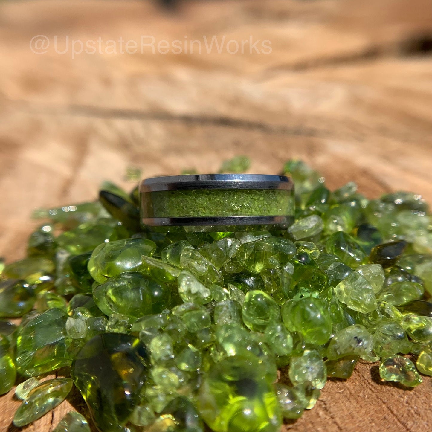 Green Peridot ring, Tungsten band, Peridot push gift, gemstone rings, peridot vow renewal, wedding band, engagement ring, promise band