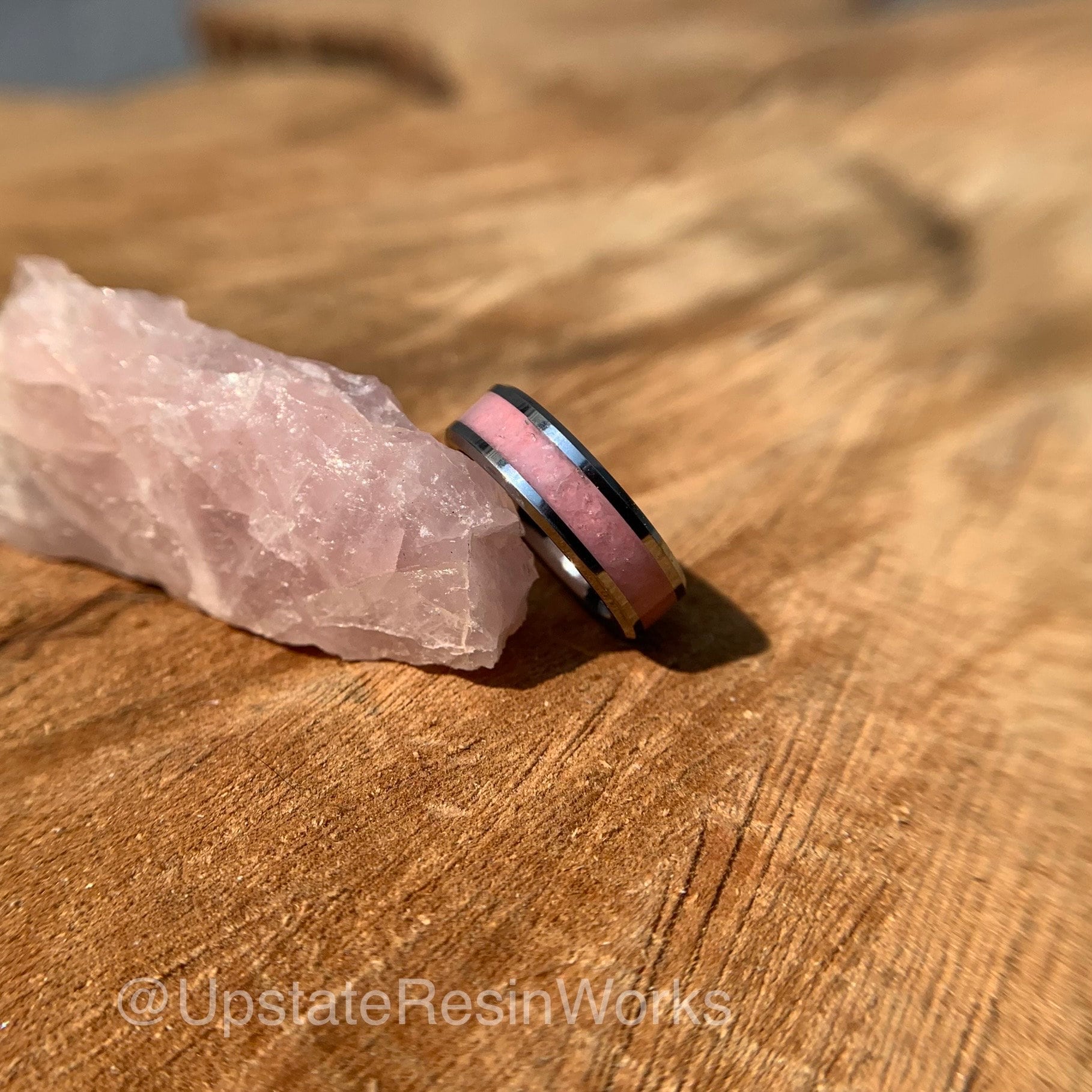 Pink Quartz ring, Rose Quartz crystal band, Pink push gift, gemstone band, wedding band, engagement band, vow renewal band, promise band