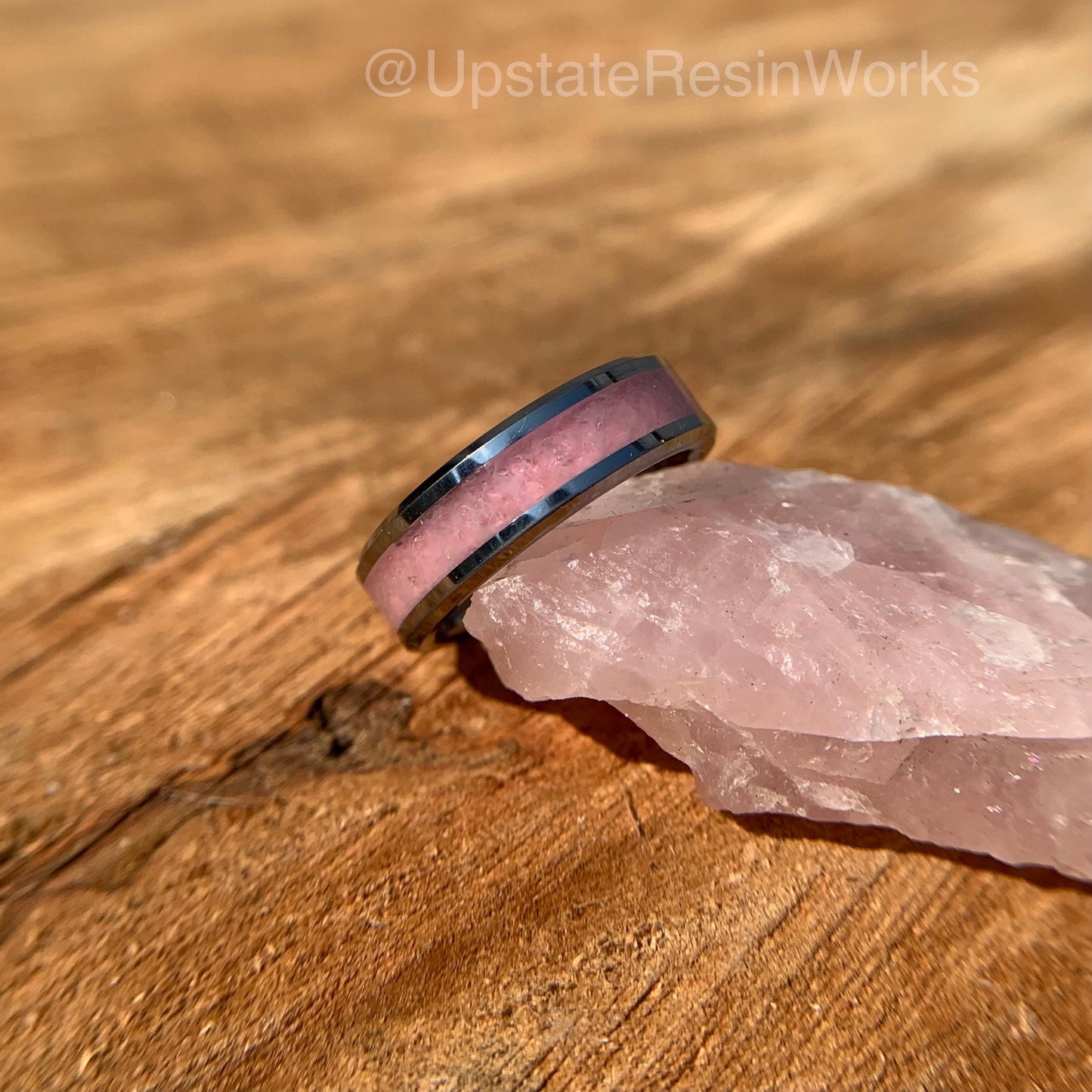 Pink Quartz ring, Rose Quartz crystal band, Pink push gift, gemstone band, wedding band, engagement band, vow renewal band, promise band