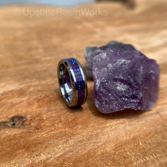 Genuine amethyst ring, Amethyst and opal, crystal ring, gemstone ring, amethyst push gift, wedding ring, promise ring, Anniversary ring