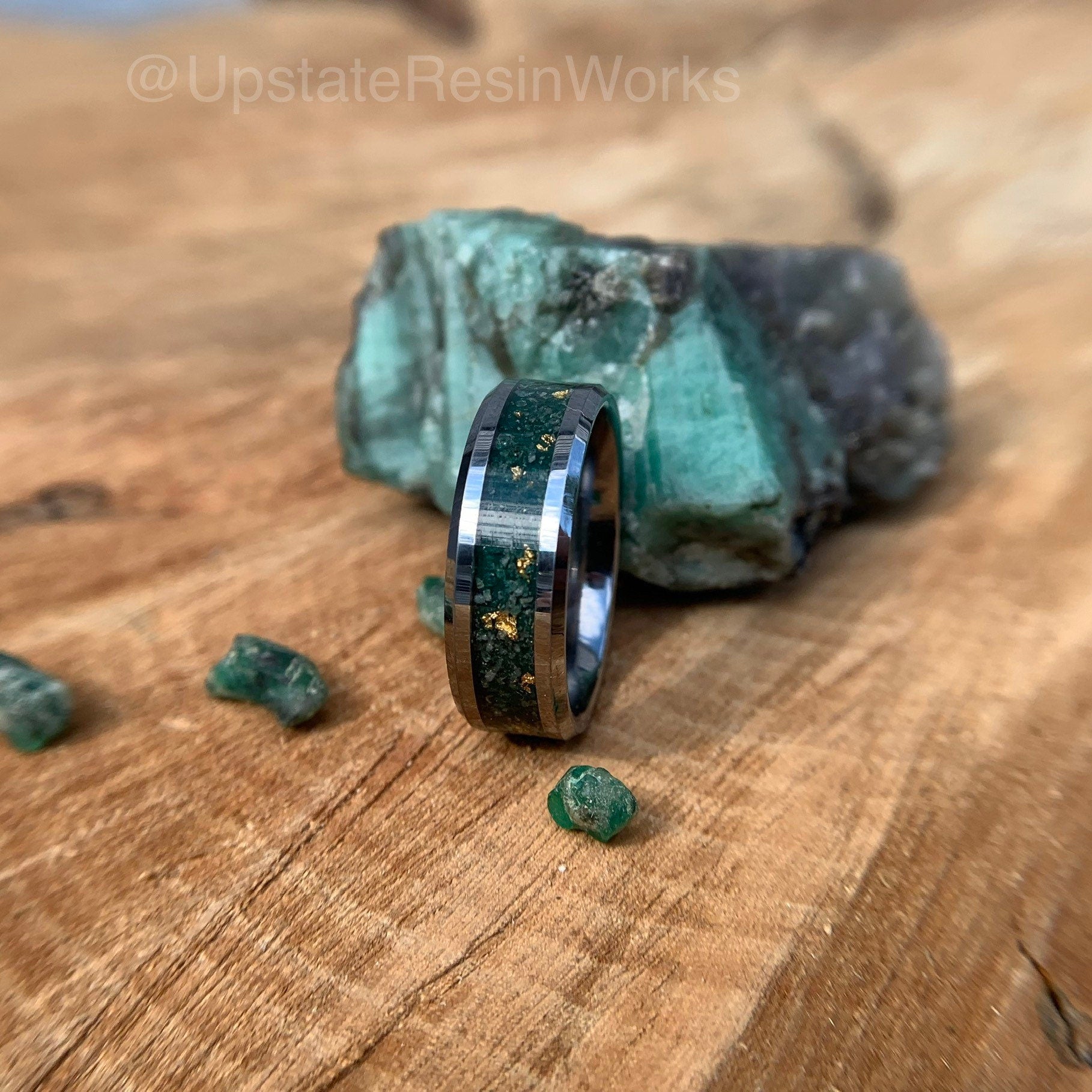 The Manchester | Black Tungsten Mystic Patina and Crushed Diamond Antler  Ring