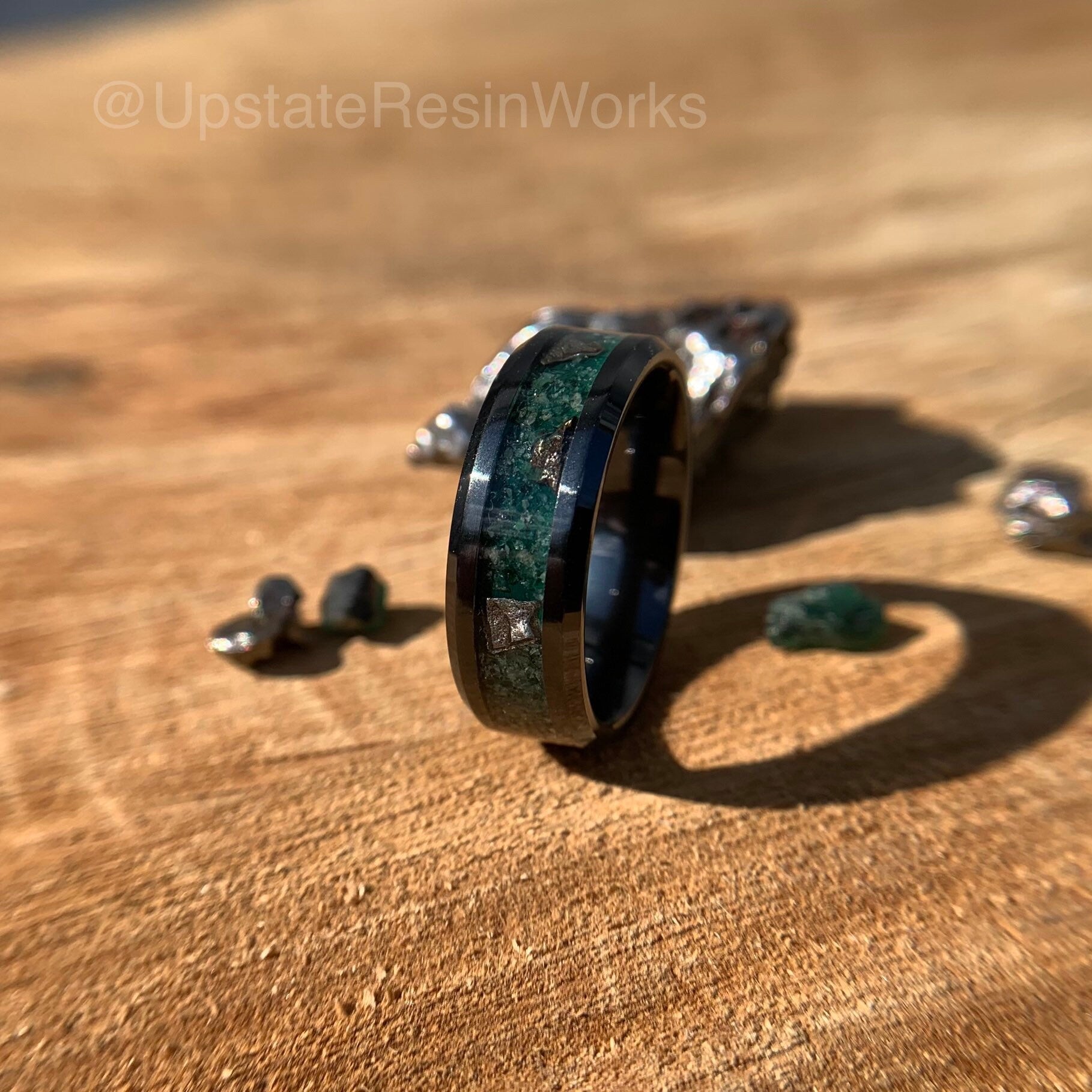 Genuine Emerald ring, Meteorite fragment, crystal, gemstone ring,  wedding ring, promise ring, Anniversary ring, engagement ring, 6mm, 8mm