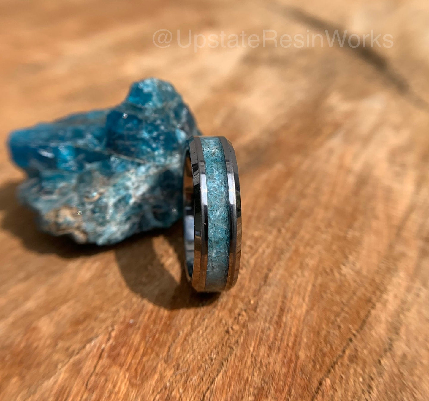 Blue Apatite ring, Apatite crystal band, gemstone band, Tungsten band, apatite vow renewal, wedding band, engagement ring, promise band