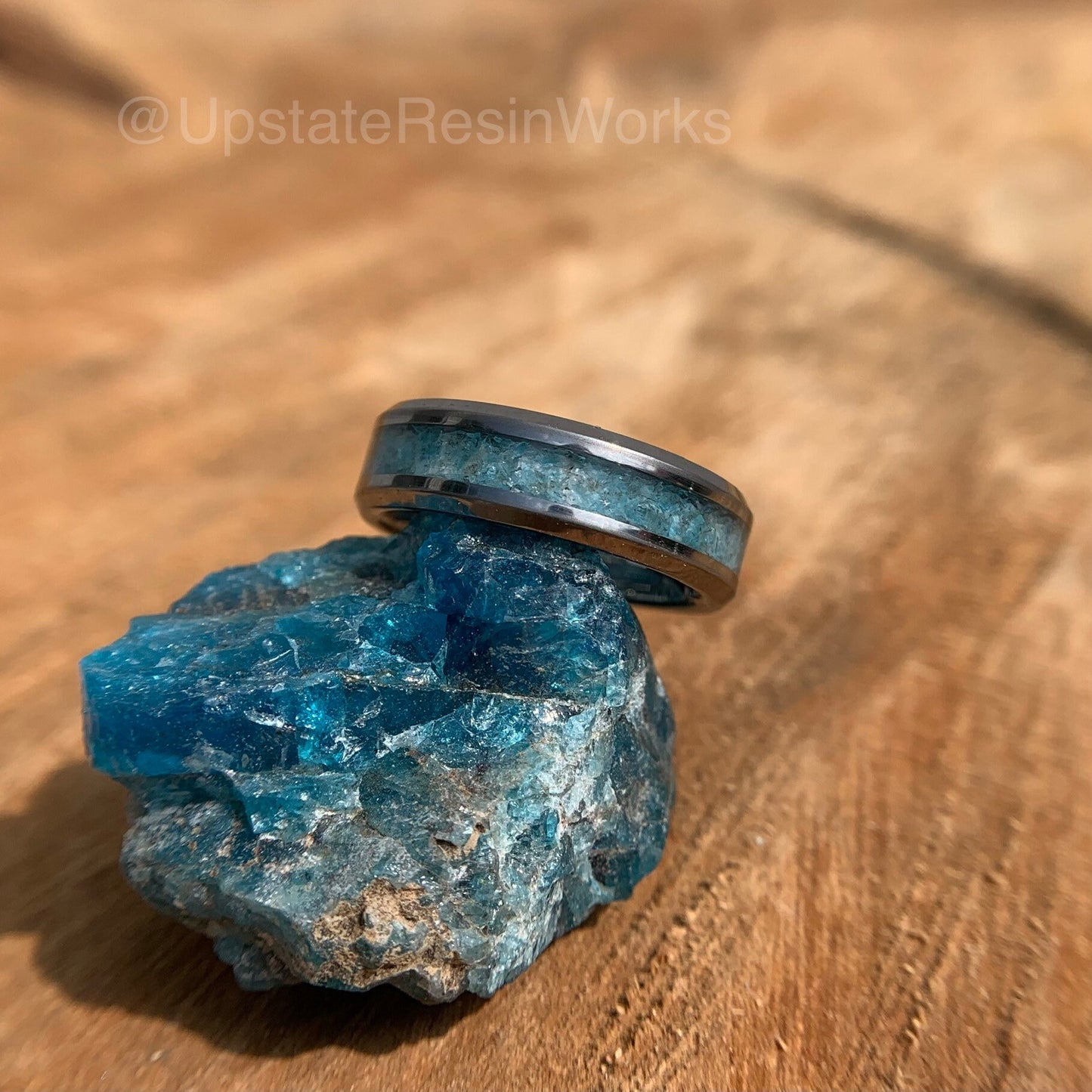 Blue Apatite ring, Apatite crystal band, gemstone band, Tungsten band, apatite vow renewal, wedding band, engagement ring, promise band