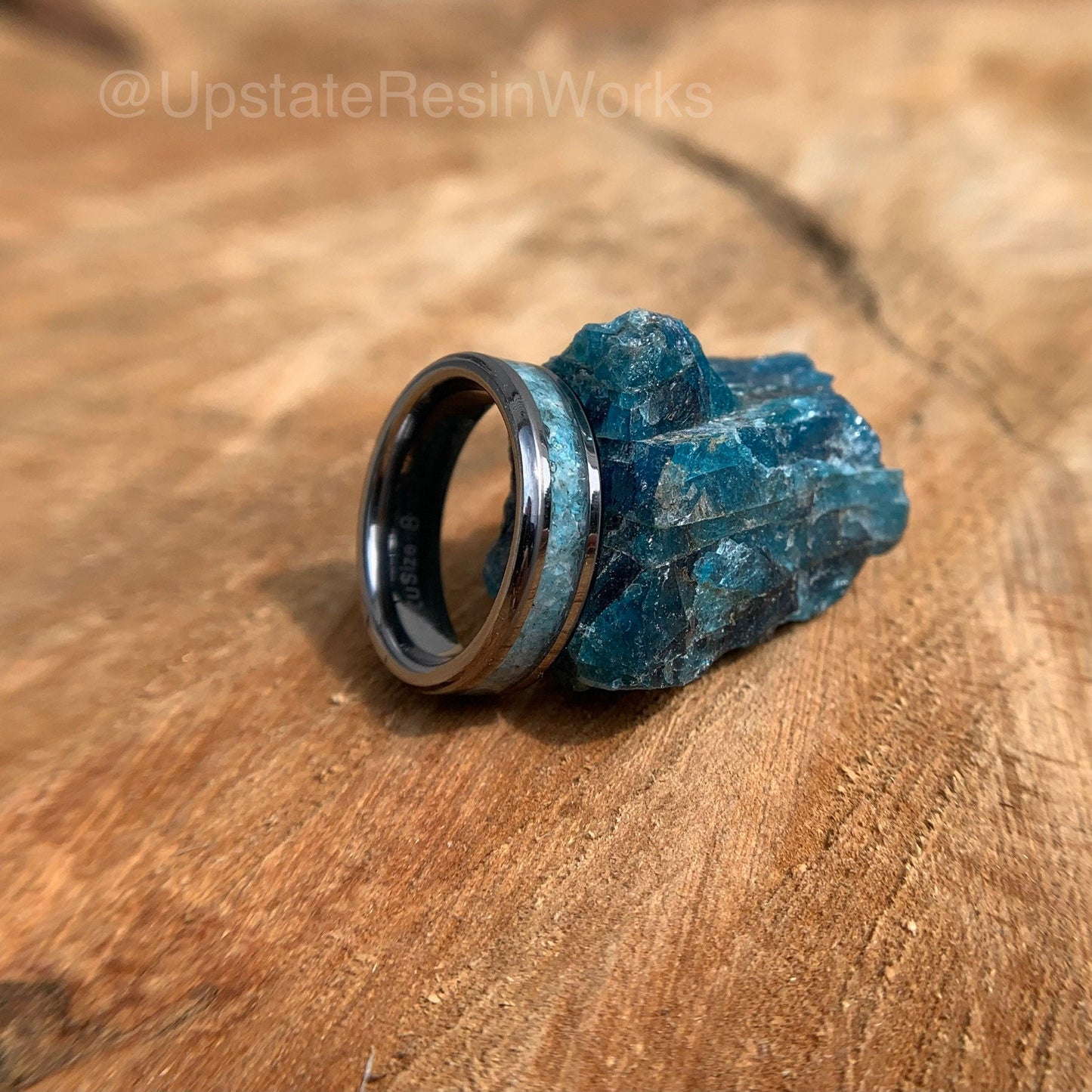 Blue Apatite ring, Apatite crystal band, gemstone band, Tungsten band, apatite vow renewal, wedding band, engagement ring, promise band