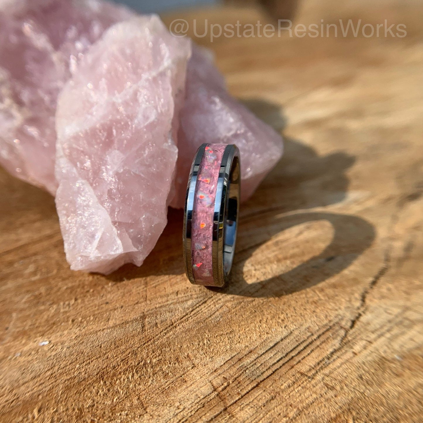 Pink Quartz and Opal ring, Rose Quartz crystal band, gemstone band, wedding band, engagement band, vow renewal band, promise band