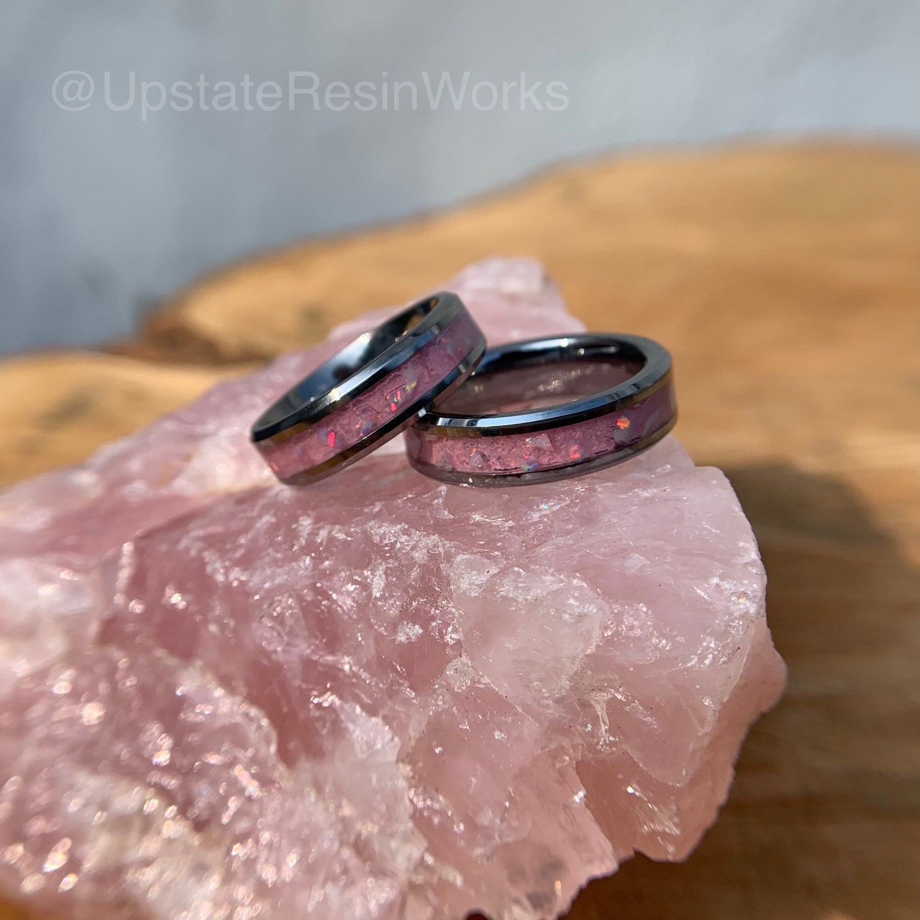 Pink Quartz and Opal ring, Rose Quartz crystal band, gemstone band, wedding band, engagement band, vow renewal band, promise band