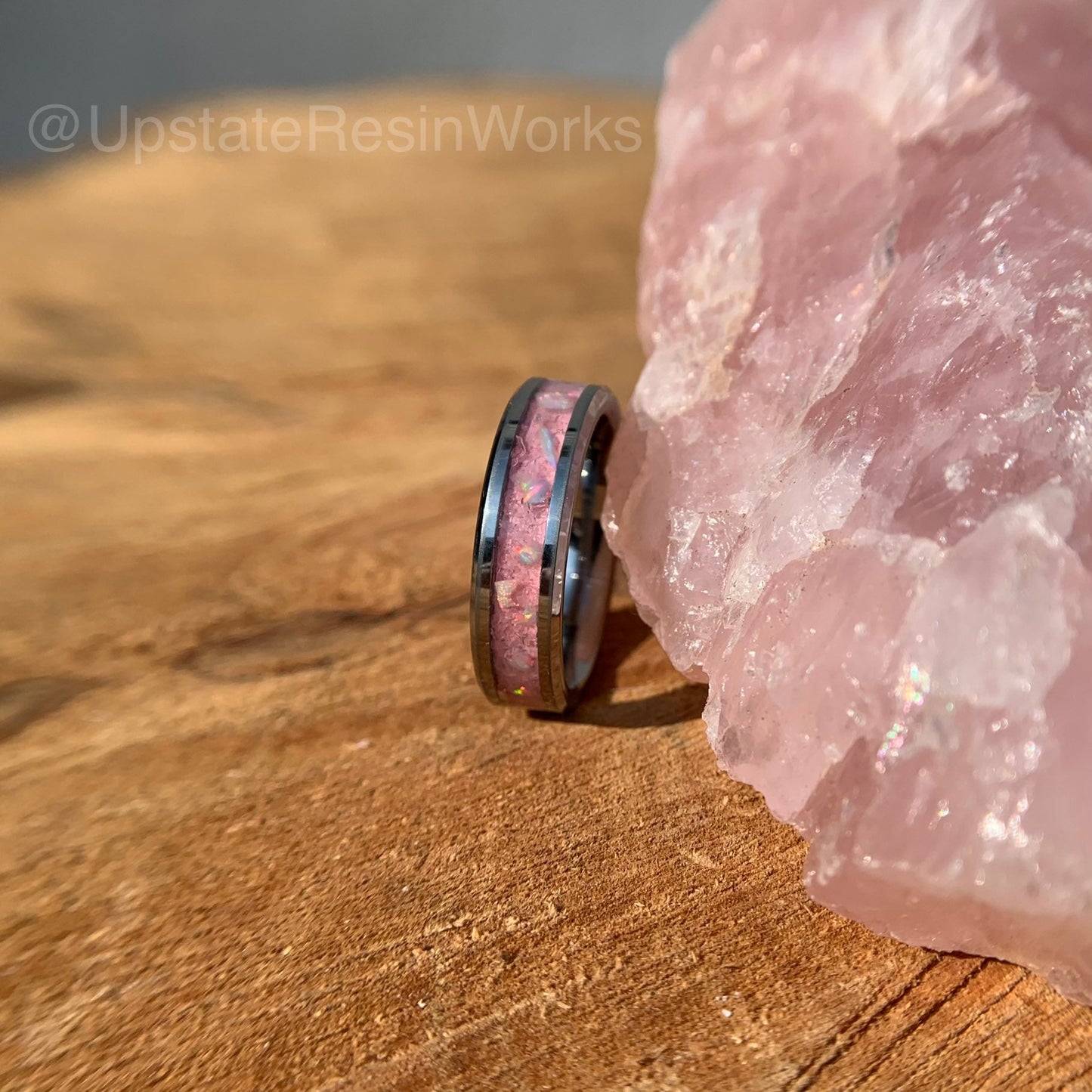 Pink Quartz and Opal ring, Rose Quartz crystal band, gemstone band, wedding band, engagement band, vow renewal band, promise band