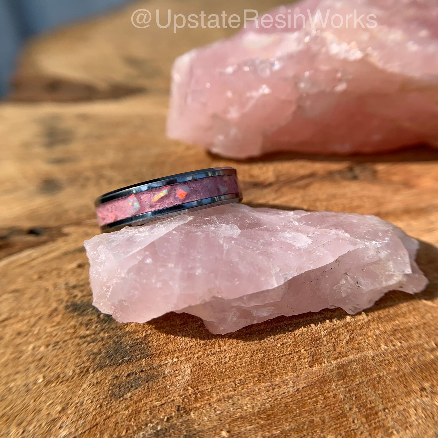 Pink Quartz and Opal ring, Rose Quartz crystal band, gemstone band, wedding band, engagement band, vow renewal band, promise band