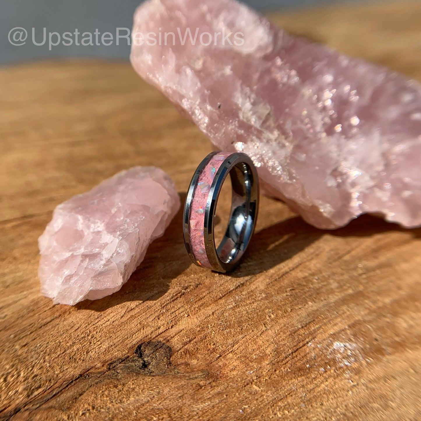 Pink Quartz and Opal ring, Rose Quartz crystal band, gemstone band, wedding band, engagement band, vow renewal band, promise band