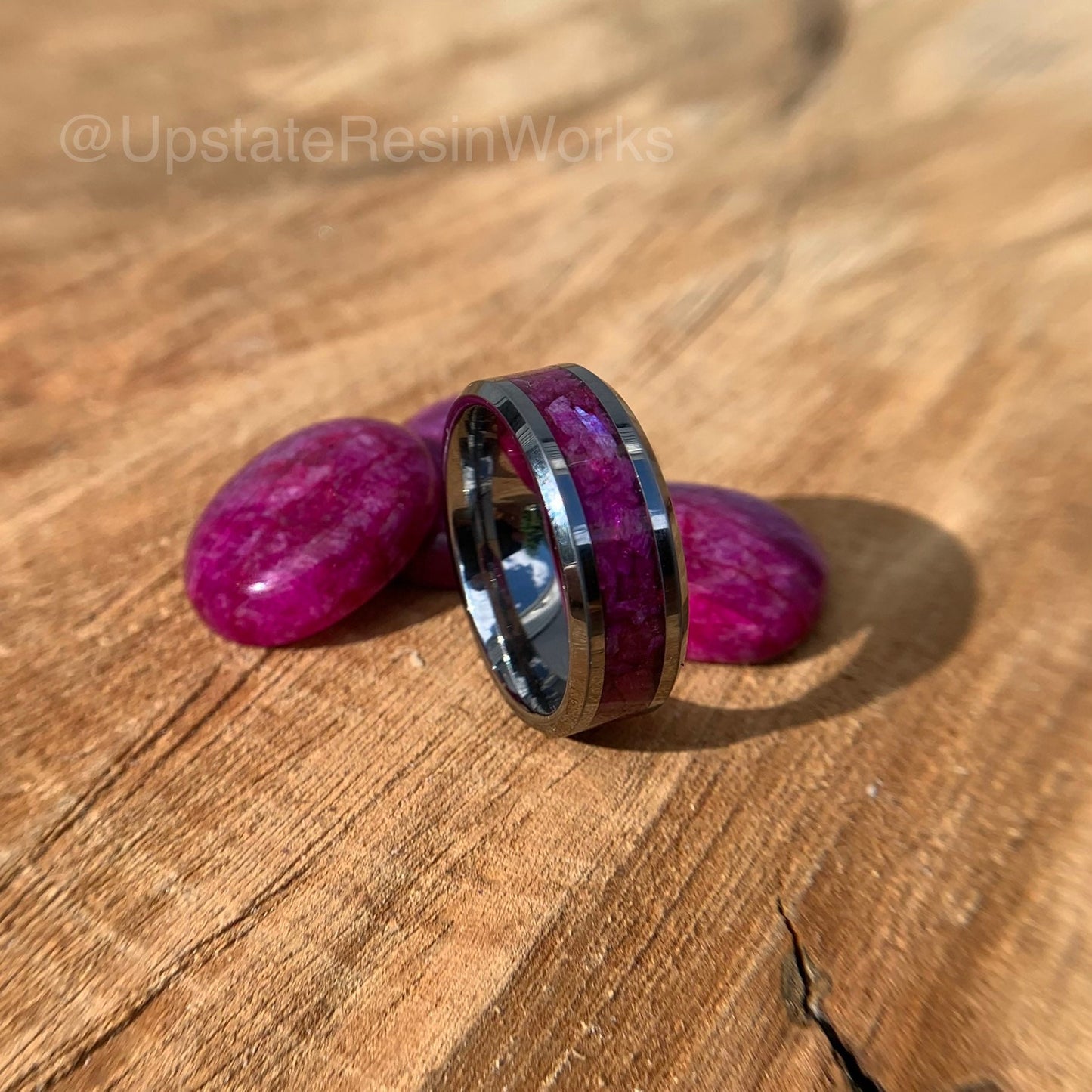 Genuine Moonstone ring, Purple moonstone, Fuscia ring, Tungsten band, gemstone rings, mens ring womans ring, wedding band, engagement ring