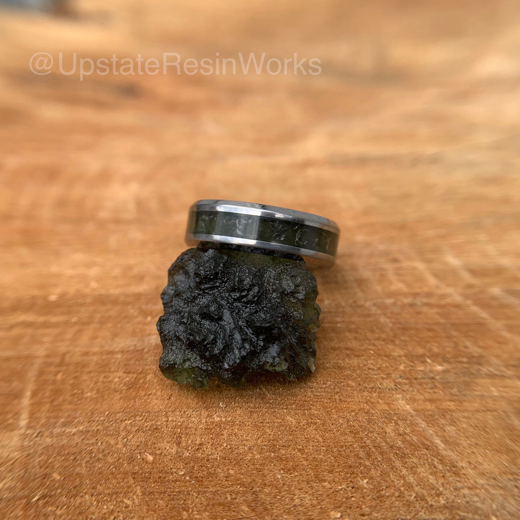 Genuine Moldavite ring, tektite ring, meteorite glass, Tungsten band, gemstone rings, mens ring womans ring, wedding band, engagement ring